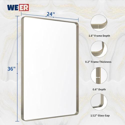 24x36 Inch Brushed Nickel Bathroom Mirror, Brushed Silver Metal Frame Mirror, Rounded Rectangle Silver Bathroom Vanity Mirror, Tempered Glass, Anti-Rust, Hangs Horizontally or Vertically - 711o555nhAL._AC_SL1500_x500.jpg