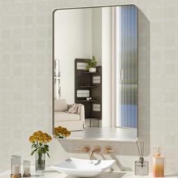 24x36 Inch Brushed Nickel Bathroom Mirror, Brushed Silver Metal Frame Mirror, Rounded Rectangle Silver Bathroom Vanity Mirror, Tempered Glass, Anti-Rust, Hangs Horizontally or Vertically - 71h09cdnlsL._AC_SL1500_800x500@2x.jpg