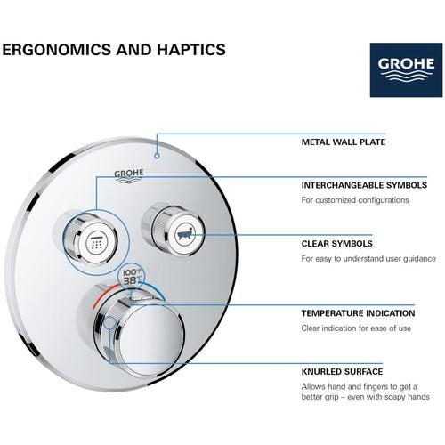 Grohtherm Dual Function Thermostatic Valve Trim Only with Triple Knob Handles and Volume Control - Less Rough In - abasbpsga238xwydpt1x_x500.jpg