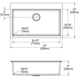 Crosstown® Single Bowl Kitchen Sink, Top/Under Mount, 33 x 22 in, 9 in Bowl Depth, 5-Hole, 18 ga Polished Satin Steel, Stainless - ae7cvrdjsvcu419ud1wu_x500.jpg