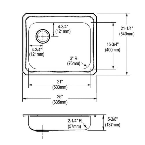 Celebrity Single Bowl Kitchen Sink, Top Mount, ADA, 25 x 21-1/4 in, 5-1/4 in Bowl Depth, 3-Hole, 20 ga Brushed Satin Steel, Stainless - aykmbbmr2kflvubh3pip_x500.jpg