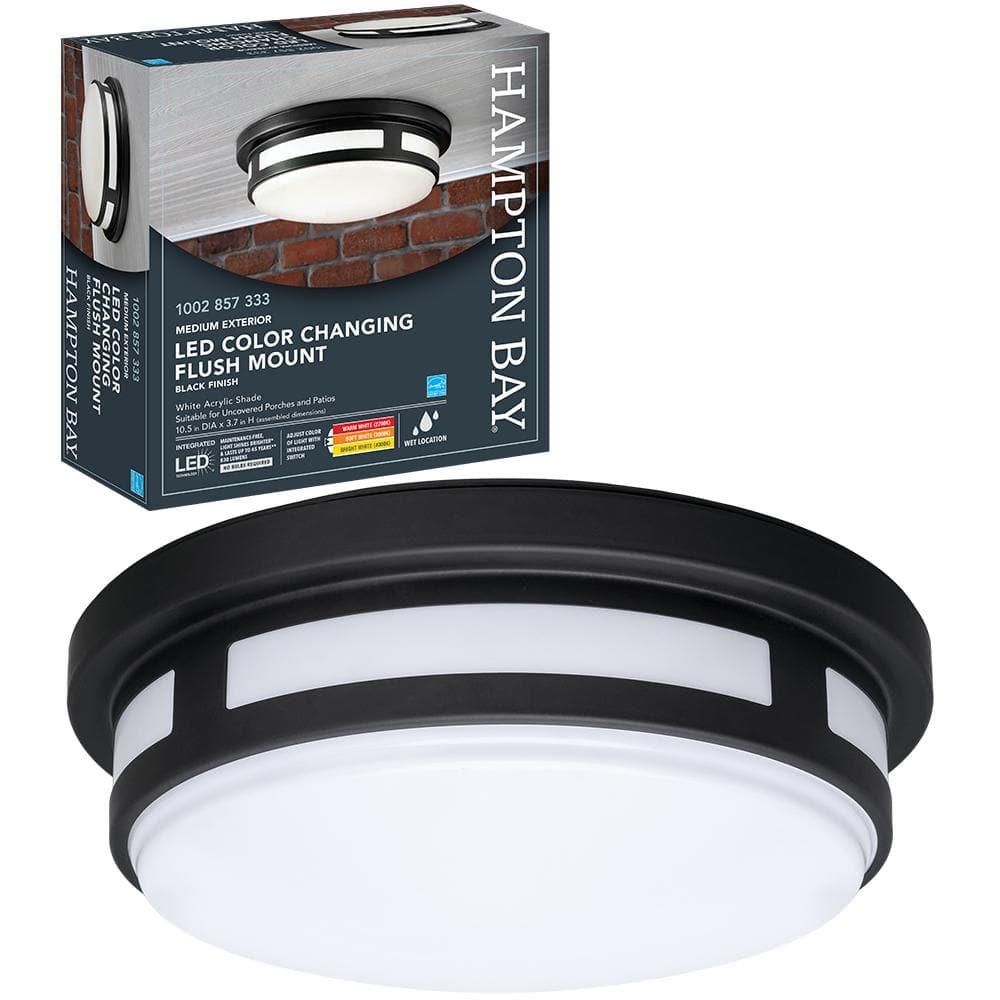 11 in. Round Black Indoor Outdoor LED Flush Mount Ceiling Light Adjustable CCT 830 Lumens Wet Rated Front or Side Door - ayqg5exwet1sbrperqdf_800x500@2x.jpg