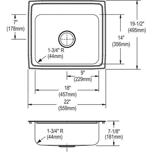 Celebrity Single Bowl Kitchen Sink, Top Mount, 22 x 19-1/2 in, 7 in Bowl Depth, 3-Hole, 20 ga Brushed Satin Steel, Stainless - bes5vlvnketsddfhfjyj_x500.jpg