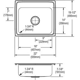 Celebrity Single Bowl Kitchen Sink, Top Mount, 22 x 19-1/2 in, 7 in Bowl Depth, 3-Hole, 20 ga Brushed Satin Steel, Stainless - bes5vlvnketsddfhfjyj_x500.jpg