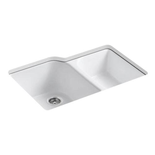 Executive Chef™ Double Bowl Kitchen Sink, Under Mount, 33 x 22 in, 9-3/4 in Left, 7-3/4 in Right Bowl Depth, 4-Hole, Cast Iron, White - cikbx91vg1lmclkg3thp_x500.jpg