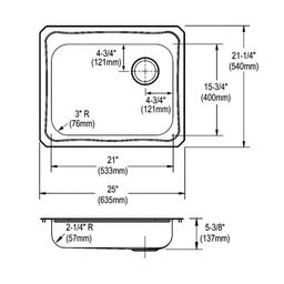 Celebrity Single Bowl Kitchen Sink, Top Mount, ADA, 25 x 21-1/4 in, 5-1/4 in Bowl Depth, 3-Hole, 20 ga Brushed Satin Steel, Stainless - cwex0yedv9wp2hdvyzal_x500.jpg