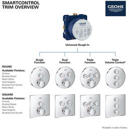 Grohtherm Two Function Thermostatic Valve Trim Only with Triple Knob / Push Button Handles, Integrated Diverter, and Volume Control - Less Rough In - d82a33ktoipiiiwj1pnm_x500.jpg