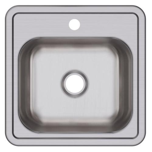 Dayton® Single Bowl Bar Sink, Top Mount, ADA, 15 x 15 in, 5 in Bowl Depth, 1-Hole, 22 ga Satin Steel, Stainless - dihntp11nan2jui8gchl_x500.jpg