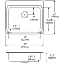 Lustertone™ Classic Single Bowl Kitchen Sink, Top Mount, ADA, 25 x 22 in, 6-1/8 in Bowl Depth, 3-Hole, 18 ga Lustrous Satin Steel, Stainless - dj3lluq2l7xuvc87ch4l_x500.jpg