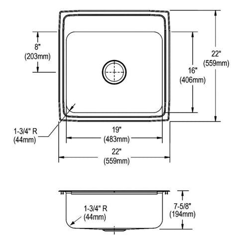 Lustertone™ Classic Single Bowl Kitchen Sink, Top Mount, 22 x 22 in, 7-1/2 in Bowl Depth, 4-Hole, 18 ga Lustrous Satin Steel, Stainless - dkn10kmkscro6xkka4ob_x500.jpg