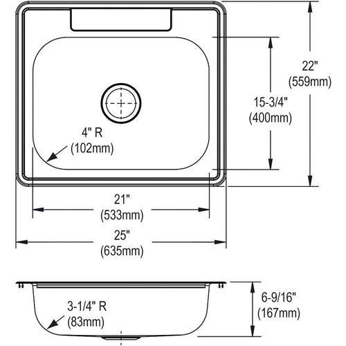 Dayton® Single Bowl Kitchen Sink, Top Mount, ADA, 25 x 22 in, 6-3/8 in Bowl Depth, 4-Hole, 22 ga Satin Steel, Stainless - e4ggn9xhqgogntkefpnw_x500.jpg