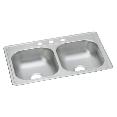 Dayton® Double Bowl Kitchen Sink, Top Mount, ADA, 33 x 22 in, 6-3/8 in Bowl Depth, 3-Hole, 22 ga Satin Steel, Stainless - e8q5yql9lwepzt0sjnxp_x500.jpg