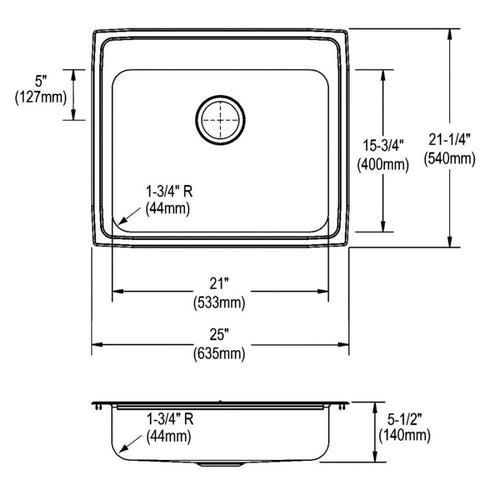 Lustertone™ Classic Single Bowl Kitchen Sink, Top Mount, ADA, 25 x 21-1/4 in, 5-3/8 in Bowl Depth, 3-Hole, 18 ga Lustrous Satin Steel, Stainless - efcys31xqprdyaidydzy_x500.jpg