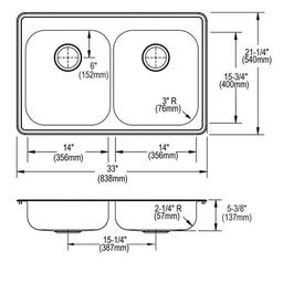 Dayton® Double Bowl Kitchen Sink, Top Mount, ADA, 33 x 21-1/4 in, 5-1/4 in Bowl Depth, 3-Hole, 22 ga Brushed Satin Steel, Stainless - emfj9wv1rqihuuqqoquj_x500.jpg