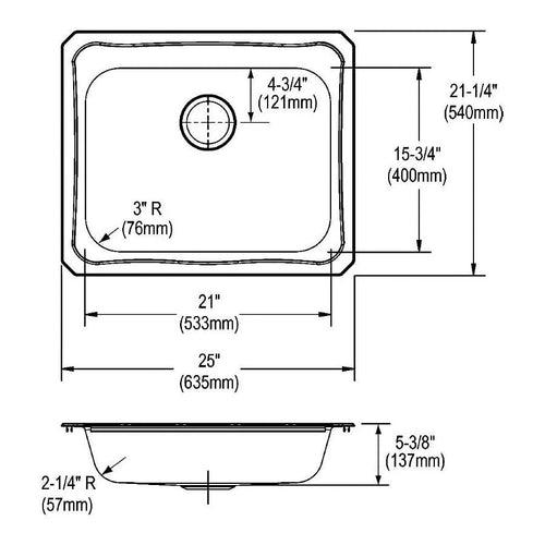 Celebrity Single Bowl Kitchen Sink, Top Mount, ADA, 25 x 21-1/4 in, 5-1/4 in Bowl Depth, 20 ga Brushed Satin Steel, Stainless - fmgnb8b8xcmeujlwuz9a_x500.jpg