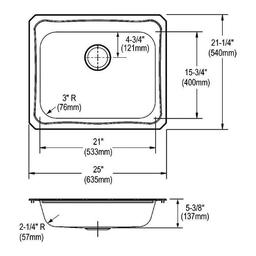 Celebrity Single Bowl Kitchen Sink, Top Mount, ADA, 25 x 21-1/4 in, 5-1/4 in Bowl Depth, 20 ga Brushed Satin Steel, Stainless - fmgnb8b8xcmeujlwuz9a_x500.jpg