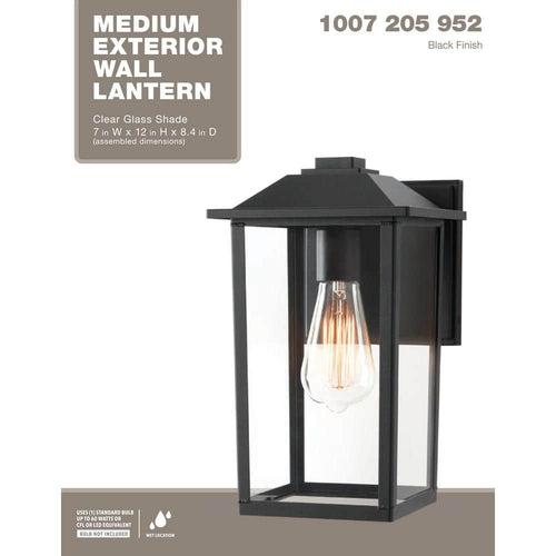 1-Light 12 in. Black Hardwired Transitional Outdoor Wall Light Lantern Sconce with Clear Glass - gos0rgwwy4m9jfnegoph_x500.jpg