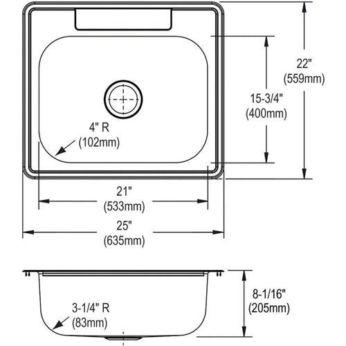 Dayton® Single Bowl Kitchen Sink, Top Mount, 25 x 22 in, 8 in Bowl Depth, 4-Hole, 20 ga Elite Satin Steel, Stainless - h7tjwidwhkpxjl1kzcsr_x500.jpg