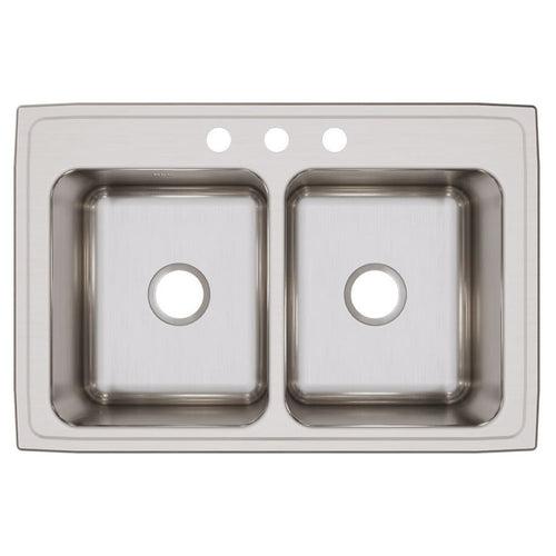 Lustertone™ Classic Double Bowl Kitchen Sink, Top Mount, 33 x 22 in, 10 in Bowl Depth, 3-Hole, 18 ga Lustrous Satin Steel, Stainless - hevq8ebpqapdvsgnykst_x500.jpg