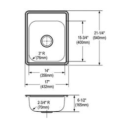 Dayton® Single Bowl Bar Sink, Top Mount, ADA, 14 x 21-1/4 in, 6-3/8 in Bowl Depth, 3-Hole, 22 ga Satin Steel, Stainless - hyv6yshpwf9djuzz7j2a_x500.jpg