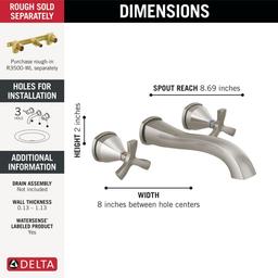 Stryke 1.2 GPM Wall Mounted Widespread Bathroom Faucet with Cross Handles Less Valve - Limited Lifetime Warranty - i0gfo13givhqmbvrwlfz_x500.jpg