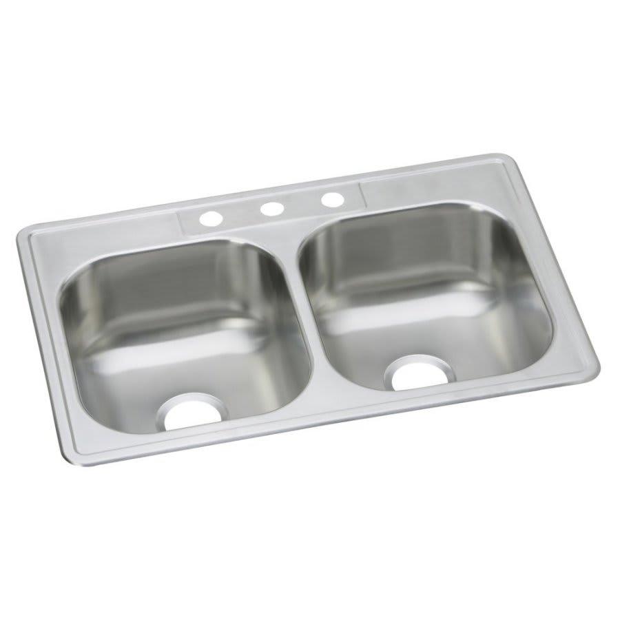 Dayton® Double Bowl Kitchen Sink, Top Mount, 33 x 22 in, 7-7/8 in Bowl Depth, 3-Hole, 20 ga Elite Satin Steel, Stainless - iligult0msm36gyreaae_800x500@2x.jpg