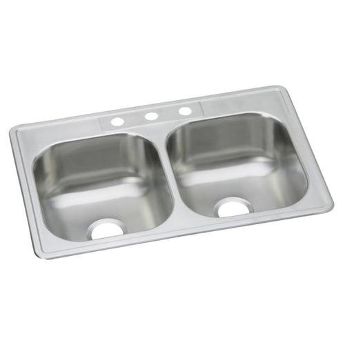 Dayton® Double Bowl Kitchen Sink, Top Mount, 33 x 22 in, 7-7/8 in Bowl Depth, 3-Hole, 20 ga Elite Satin Steel, Stainless - iligult0msm36gyreaae_x500.jpg