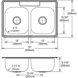 Dayton® Double Bowl Kitchen Sink, Top Mount, 33 x 22 in, 7-7/8 in Bowl Depth, 4-Hole, 20 ga Elite Satin Steel, Stainless - jg8s6yfsjzlhxqun4vqr_x500.jpg