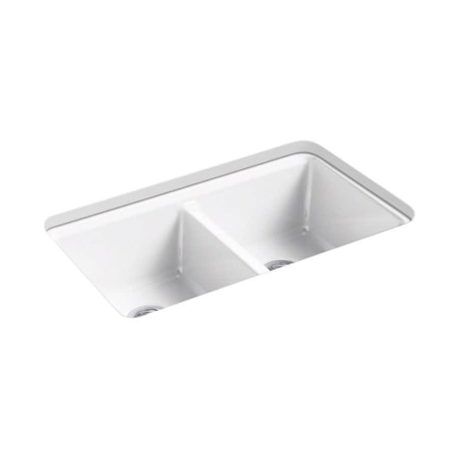 Riverby® Double Bowl Kitchen Sink, Under Mount, 33 x 22 in, 9 in Bowl Depth, 5-Hole, Cast Iron, White - jvbsl1si70xnnrswwjen_800x500@2x.jpg