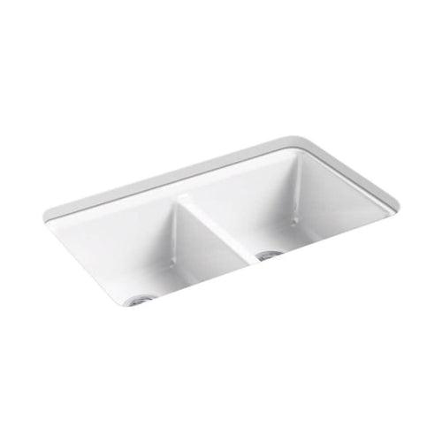 Riverby® Double Bowl Kitchen Sink, Under Mount, 33 x 22 in, 9 in Bowl Depth, 5-Hole, Cast Iron, White - jvbsl1si70xnnrswwjen_x500.jpg