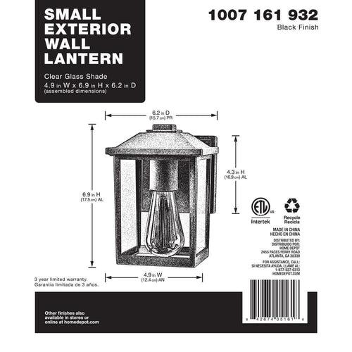 1-Light 7 in. Black Hardwired Classic Outdoor Wall Light Lantern Sconce with Clear Glass - kx6esjr810bnbjth9zht_x500.jpg