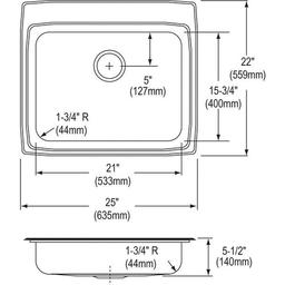 Lustertone™ Classic Single Bowl Kitchen Sink, Top Mount, ADA, 25 x 22 in, 5-1/8 in Bowl Depth, 1-Hole, 18 ga Lustrous Satin Steel, Stainless - lmnlbgwcluyxrqhetcx3_x500.jpg