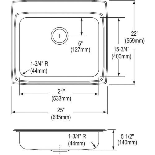 Lustertone™ Classic Single Bowl Kitchen Sink, Top Mount, ADA, 25 x 22 in, 5-1/8 in Bowl Depth, 1-Hole, 18 ga Lustrous Satin Steel, Stainless - lmnlbgwcluyxrqhetcx3_x500.jpg