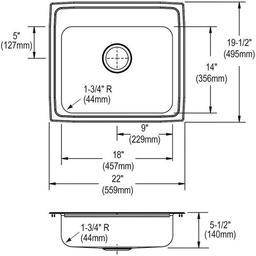 Lustertone™ Classic Single Bowl Kitchen Sink, Top Mount, ADA, 22 x 19-1/2 in, 5-3/8 in Bowl Depth, 3-Hole, 18 ga Lustrous Satin Steel, Stainless - lwc64rsdesq82vcgjdnb_x500.jpg