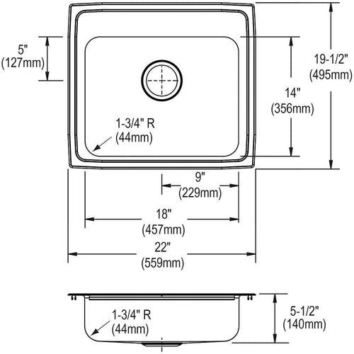 Lustertone™ Classic Single Bowl Kitchen Sink, Top Mount, ADA, 22 x 19-1/2 in, 5-3/8 in Bowl Depth, 3-Hole, 18 ga Lustrous Satin Steel, Stainless - lwc64rsdesq82vcgjdnb_x500.jpg