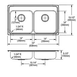 Lustertone™ Classic Double Bowl Kitchen Sink, Top Mount, ADA, 33 x 19-1/2 in, 5-3/8 in Bowl Depth, 3-Hole, 18 ga Lustrous Satin Steel, Stainless - mfwdf9bln1r2dvqmdjiy_x500.jpg