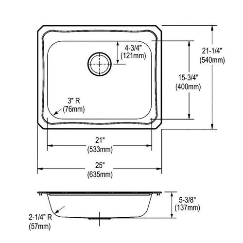 Celebrity Single Bowl Kitchen Sink, Top Mount, ADA, 25 x 21-1/4 in, 5-1/4 in Bowl Depth, 3-Hole, 20 ga Brushed Satin Steel, Stainless - ml92ykbf6xblvocuumhn_x500.jpg