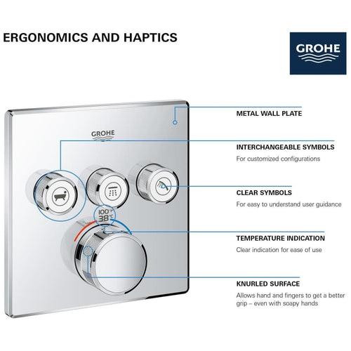 Grohtherm Three Function Thermostatic Valve Trim Only with Four Knob / Push Button Handles, Integrated Diverter, and Volume Control - Less Rough In - mzgbyzggrtic1bzmfq4h_x500.jpg