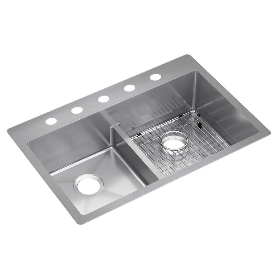 Crosstown® Double Bowl Kitchen Sink, Top/Under Mount, 33 x 22 in, 9 in Bowl Depth, 5-Hole, 18 ga Polished Satin Steel, Stainless - o0xglwnfjmk7srz9zisd_800x500@2x.jpg