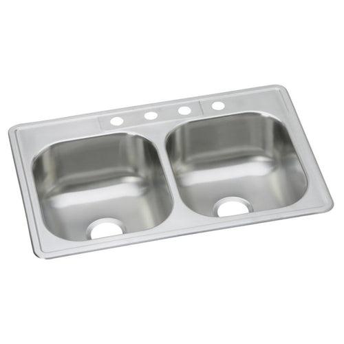 Dayton® Double Bowl Kitchen Sink, Top Mount, 33 x 22 in, 7-7/8 in Bowl Depth, 4-Hole, 20 ga Elite Satin Steel, Stainless - pbnz0yauscrujblhmypx_x500.jpg