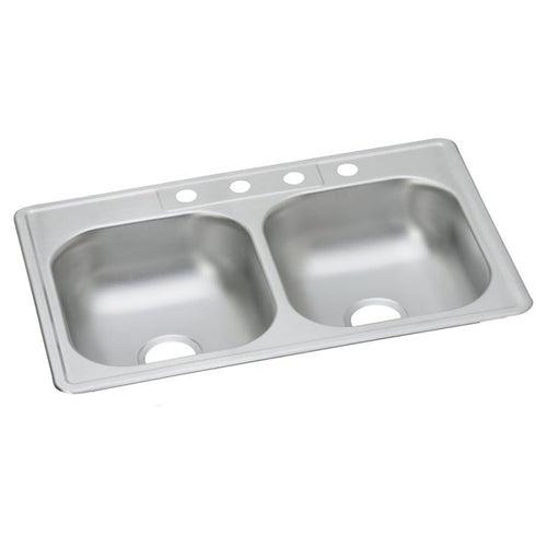 Dayton® Double Bowl Kitchen Sink, Top Mount, ADA, 33 x 22 in, 6-3/8 in Bowl Depth, 4-Hole, 22 ga Satin Steel, Stainless - plhqyefmck5xmo7x7uro_x500.jpg