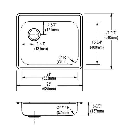 Dayton® Single Bowl Kitchen Sink, Top Mount, ADA, 25 x 21-1/4 in, 5-1/4 in Bowl Depth, 4-Hole, 22 ga Brushed Satin Steel, Stainless - ptjfgb3ycembeccu1fhp_x500.jpg