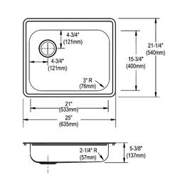 Dayton® Single Bowl Kitchen Sink, Top Mount, ADA, 25 x 21-1/4 in, 5-1/4 in Bowl Depth, 4-Hole, 22 ga Brushed Satin Steel, Stainless - ptjfgb3ycembeccu1fhp_x500.jpg