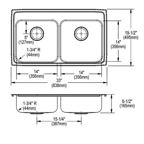 Lustertone™ Classic Double Bowl Kitchen Sink, Top Mount, ADA, 33 x 19-1/2 in, 6-3/8 in Bowl Depth, 3-Hole, 18 ga Lustrous Satin Steel, Stainless - r80jwasnuaavkb4qznen_x500.jpg