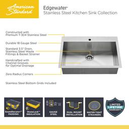 Edgewater 25" Single Basin Stainless Steel Kitchen Sink for Drop In or Undermount Installations with Single Faucet Hole - Drain Included - rf8mxylshqajxw4n5tne_x500.jpg