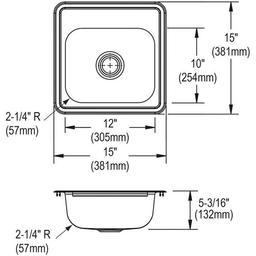 Dayton® Single Bowl Bar Sink, Top Mount, ADA, 15 x 15 in, 5 in Bowl Depth, 2-Hole, 22 ga Satin Steel, Stainless - rkam0adopxsqocnyqy9w_x500.jpg