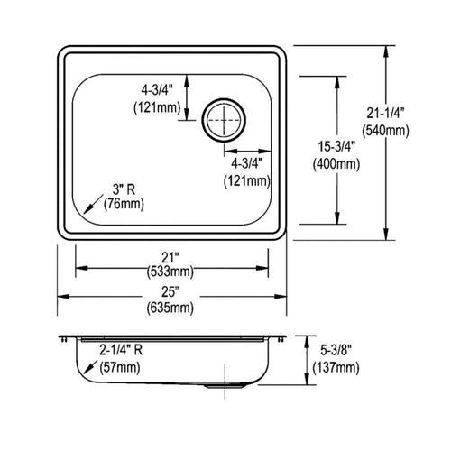 Dayton® Single Bowl Kitchen Sink, Top Mount, ADA, 25 x 21-1/4 in, 5-1/4 in Bowl Depth, 4-Hole, 22 ga Brushed Satin Steel, Stainless - rtdkjexsghe10yjpsac4_x500.jpg