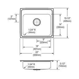 Lustertone™ Classic Single Bowl Kitchen Sink, Top Mount, ADA, 22 x 19-1/2 in, 5-3/8 in Bowl Depth, 18 ga Lustrous Satin Steel, Stainless - rylmfter9pm1z58wkdic_x500.jpg