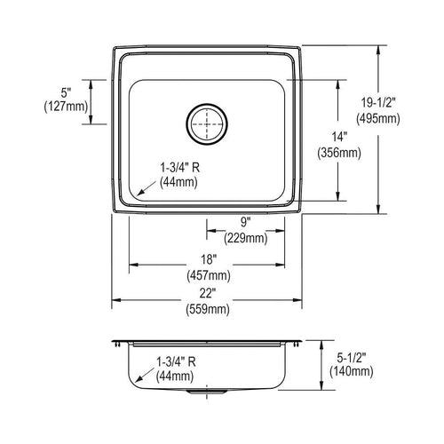 Lustertone™ Classic Single Bowl Kitchen Sink, Top Mount, ADA, 22 x 19-1/2 in, 5-3/8 in Bowl Depth, 18 ga Lustrous Satin Steel, Stainless - rylmfter9pm1z58wkdic_x500.jpg