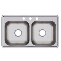 Dayton® Double Bowl Kitchen Sink, Top Mount, ADA, 33 x 19 in, 6-5/16 in Bowl Depth, 3-Hole, 22 ga Satin Steel, Stainless - snfrfeuvip2bt2fvnrsr_x500.jpg